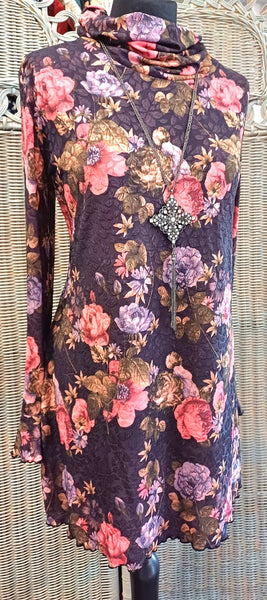 Monet Stretch Textured Print Jersey Tunic Top