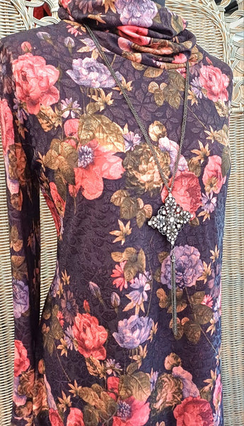 Monet Stretch Textured Print Jersey Tunic Top