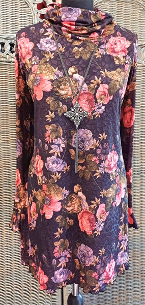 Monet Stretch Textured Print Jersey Tunic Top