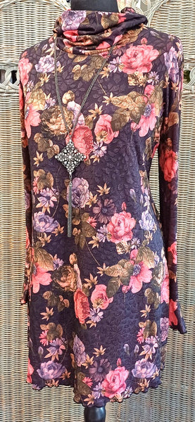 Monet Stretch Textured Print Jersey Tunic Top