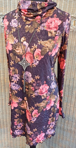 Monet Stretch Textured Print Jersey Tunic Top