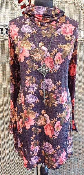 Monet Stretch Textured Print Jersey Tunic Top