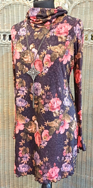 Monet Stretch Textured Print Jersey Tunic Top