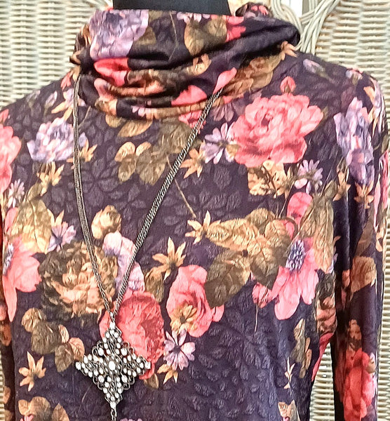 Monet Stretch Textured Print Jersey Tunic Top