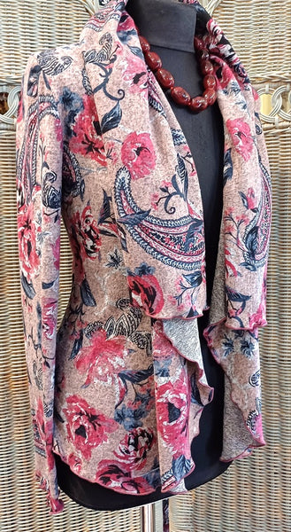 Minuet Floral Print Stretch Knit Wrap Jacket