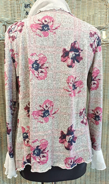 Minuet Floral Print Stretch Knit Wrap Jacket