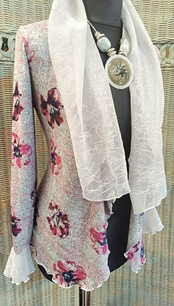 Minuet Floral Print Stretch Knit Wrap Jacket