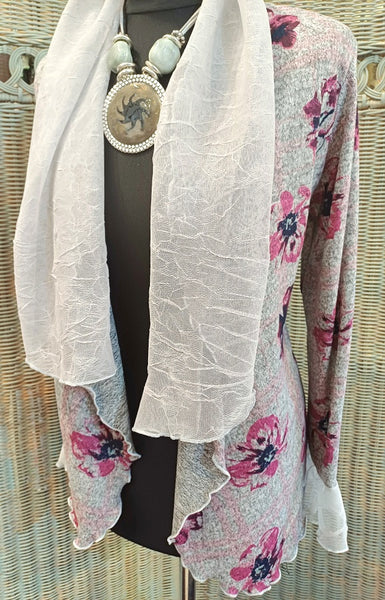 Minuet Floral Print Stretch Knit Wrap Jacket