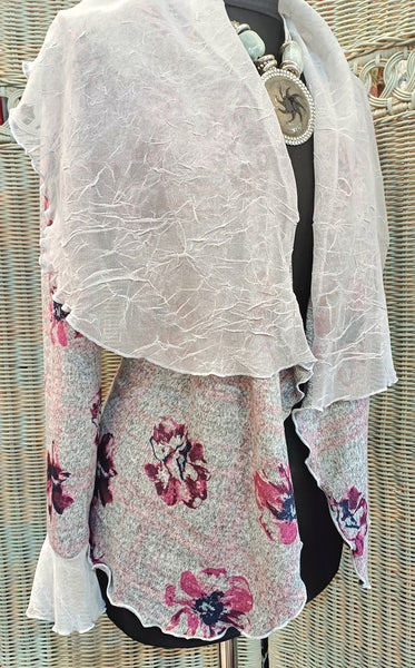 Minuet Floral Print Stretch Knit Wrap Jacket