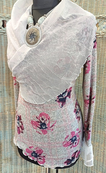 Minuet Floral Print Stretch Knit Wrap Jacket