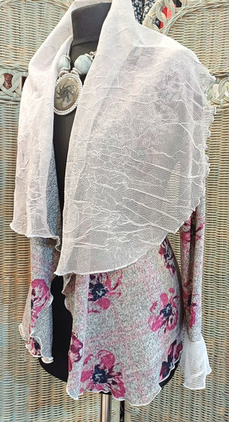 Minuet Floral Print Stretch Knit Wrap Jacket