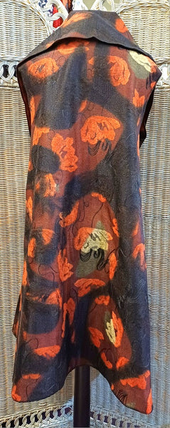 Ashley Long Sleeveless Felted Wool Blend Print Wrap Gilet