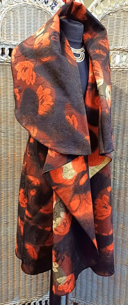 Ashley Long Sleeveless Felted Wool Blend Print Wrap Gilet