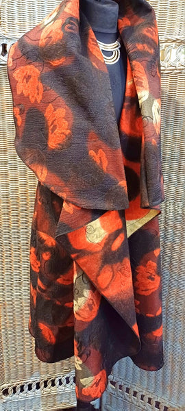 Ashley Long Sleeveless Felted Wool Blend Print Wrap Gilet