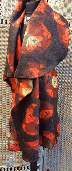 Ashley Long Sleeveless Felted Wool Blend Print Wrap Gilet