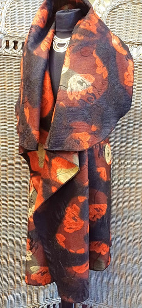 Ashley Long Sleeveless Felted Wool Blend Print Wrap Gilet