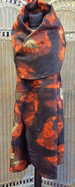 Ashley Long Sleeveless Felted Wool Blend Print Wrap Gilet