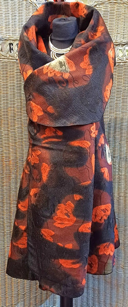 Ashley Long Sleeveless Felted Wool Blend Print Wrap Gilet