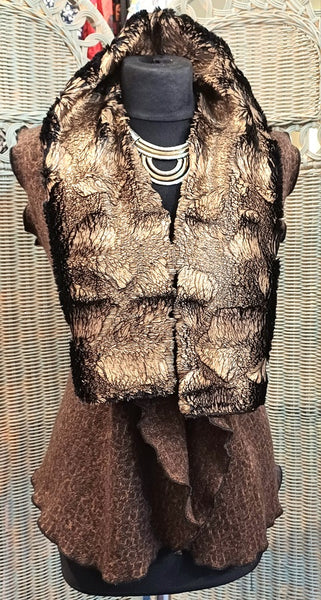 Ava Short Textured Wool Blend Knit & Faux Fur Wrap Gilet