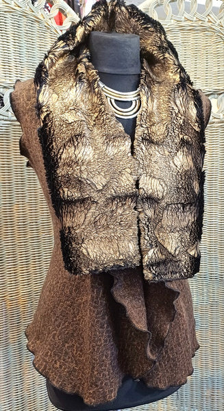 Ava Short Textured Wool Blend Knit & Faux Fur Wrap Gilet