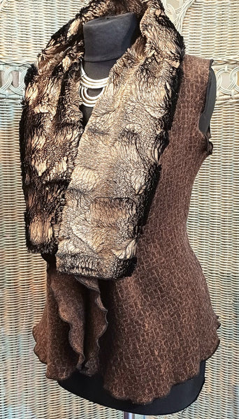 Ava Short Textured Wool Blend Knit & Faux Fur Wrap Gilet