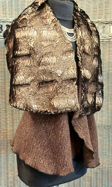 Ava Short Textured Wool Blend Knit & Faux Fur Wrap Gilet