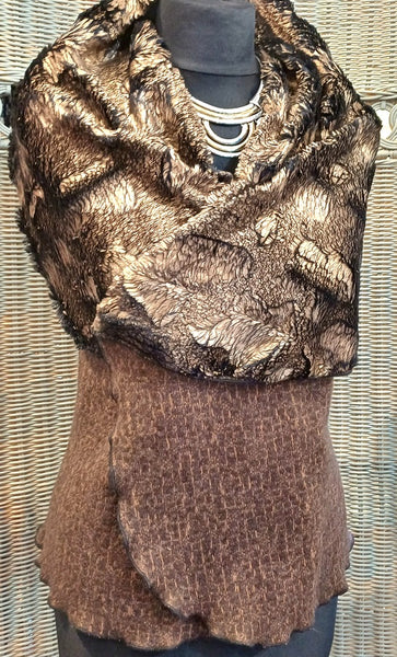 Ava Short Textured Wool Blend Knit & Faux Fur Wrap Gilet