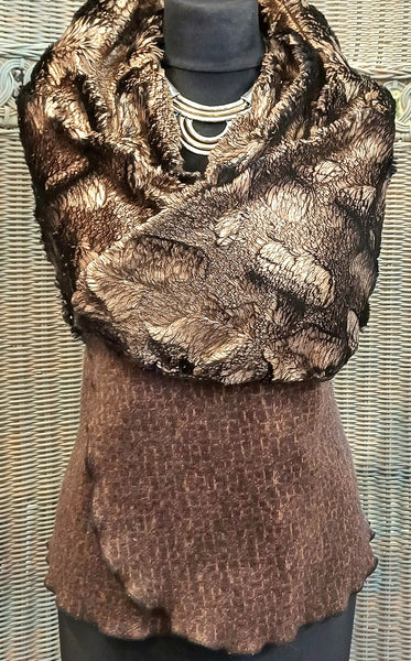 Ava Short Textured Wool Blend Knit & Faux Fur Wrap Gilet