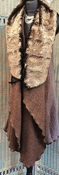 Ashley Long Sleeveless Wool Blend Knit & Faux Fur Wrap Gilet