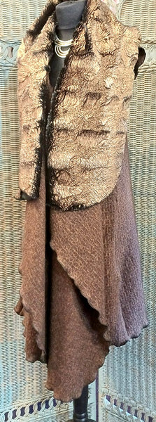 Ashley Long Sleeveless Wool Blend Knit & Faux Fur Wrap Gilet