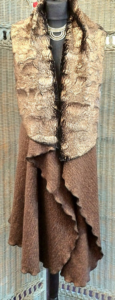 Ashley Long Sleeveless Wool Blend Knit & Faux Fur Wrap Gilet