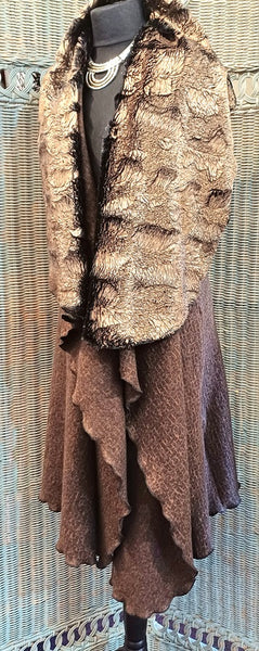 Ashley Long Sleeveless Wool Blend Knit & Faux Fur Wrap Gilet