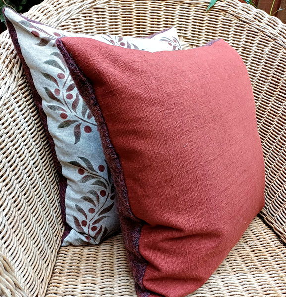 Leaf and Berry Scroll Print Square Cushion