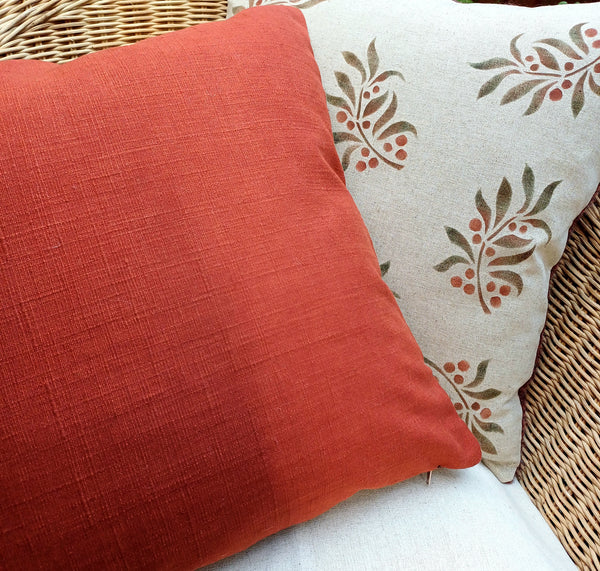 Leaf and  Berry Sprig Square Cushion