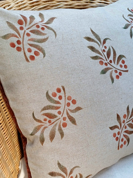 Leaf and  Berry Sprig Square Cushion