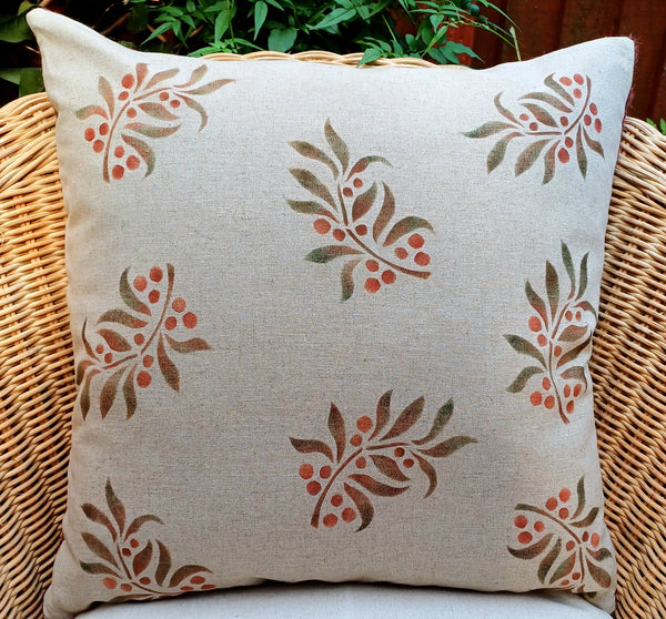 Leaf and  Berry Sprig Square Cushion