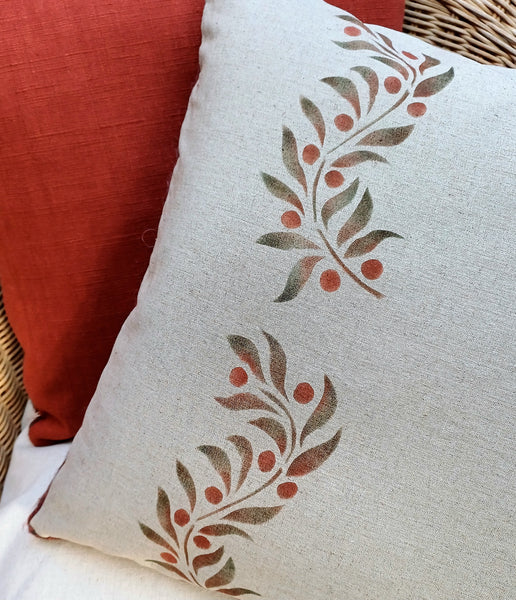 Leaf and Berry Border Scroll Square Cushion