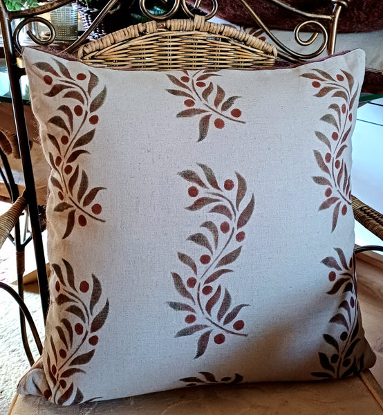 Leaf and Berry Scroll Print Square Cushion