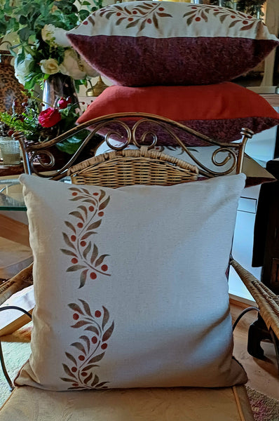 Leaf and Berry Border Scroll Square Cushion