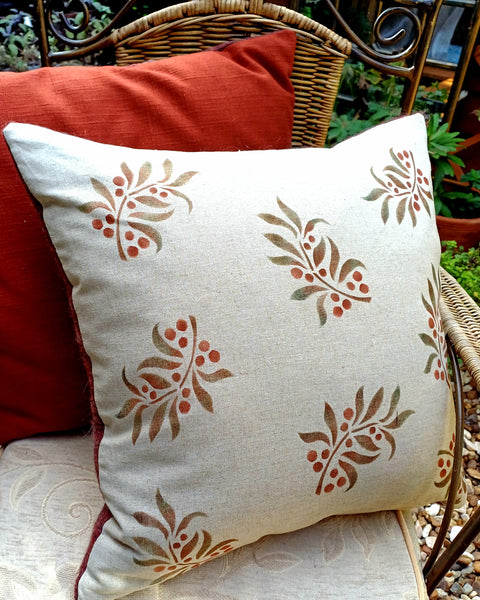 Leaf and  Berry Sprig Square Cushion