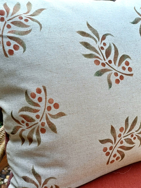 Leaf and  Berry Sprig Square Cushion