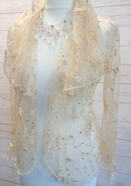 Minuet Butterfly Embroidered Sequinned Stretch Tulle Jacket