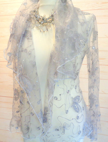 Minuet Butterfly Embroidered Sequin Stretch Tulle Jacket