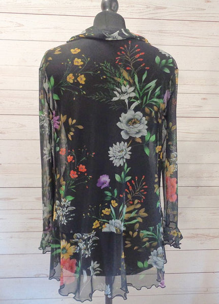 Celine Floaty Stretch Mesh Sheer Floral Print Tunic Top