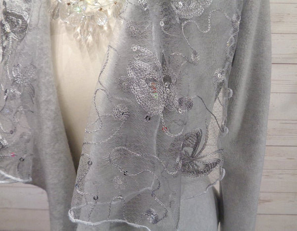 Josette Luxury Velvet Fleece/ Sequin Embroidered Tulle Wrap Jacket