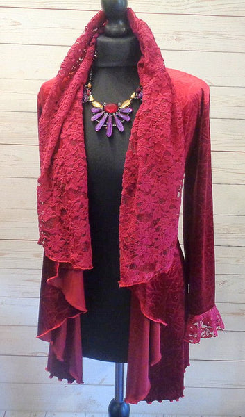 Octavia Velvet And Textured Lace Wrap Jacket