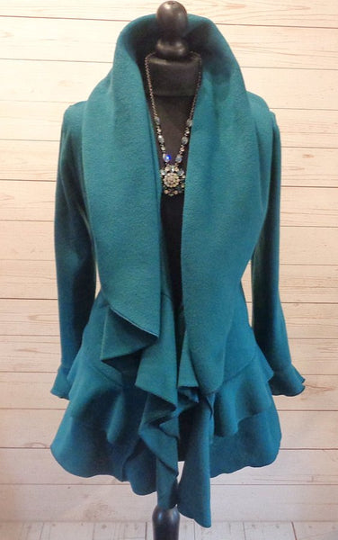 Harriette Luxury Velvet Fleece Shaped Ruffle Jacket.